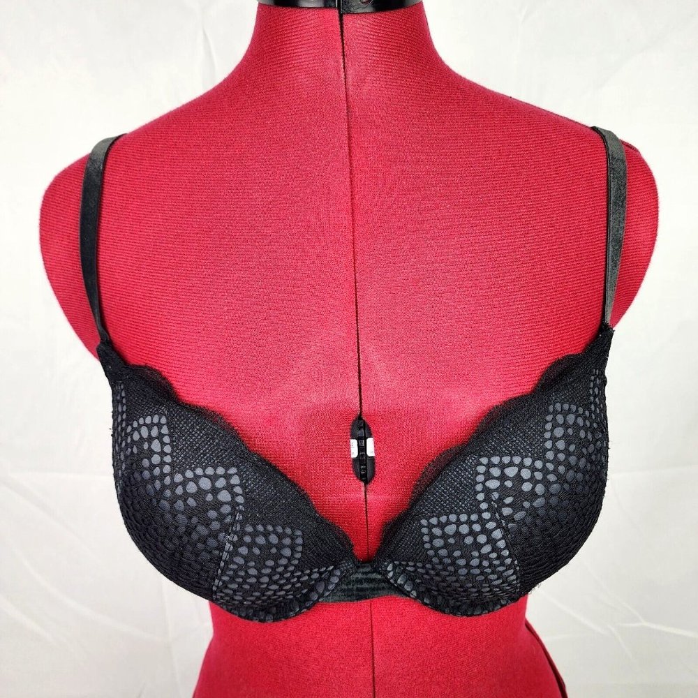 Victoria's Secret Very Sexy Push-Up Teal Black Lace Underwire Bra - 32DD